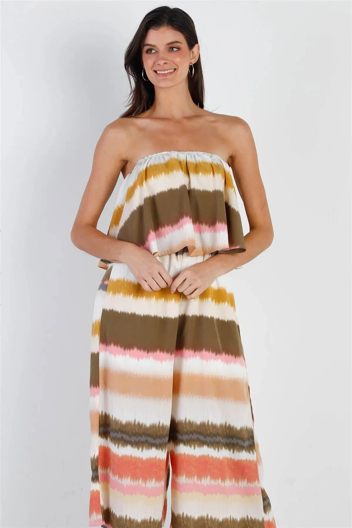 Multi Color Tie-Dye Stripe Flare Top Sleeveless Jumpsuit /2-2-2