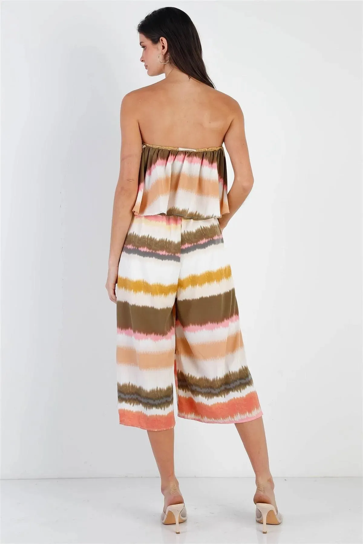 Multi Color Tie-Dye Stripe Flare Top Sleeveless Jumpsuit /2-2-2