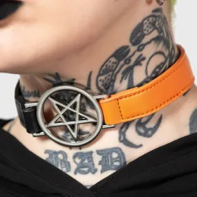 Penta Half Choker Black/Orange Vegan Leather Pentagram Charm