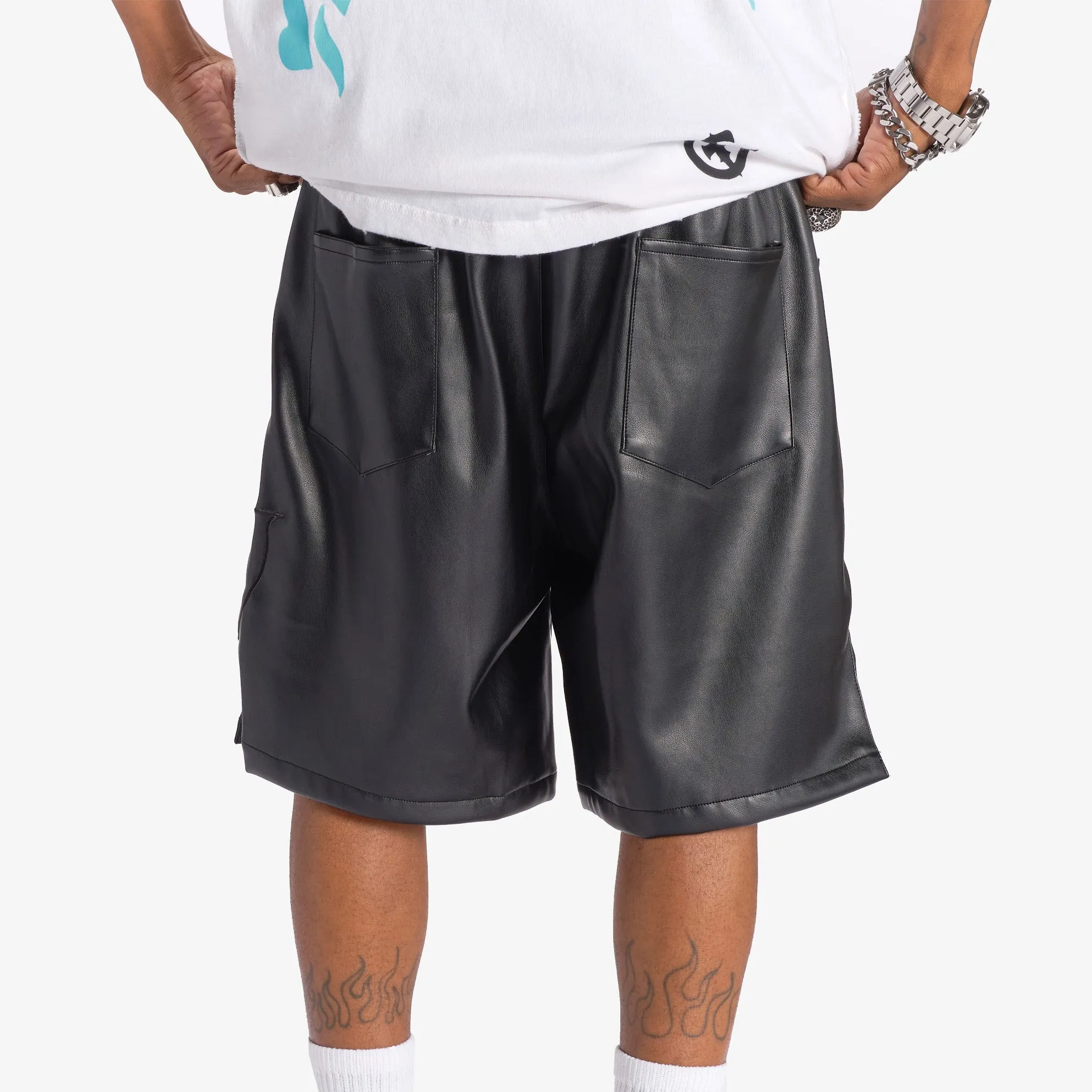 "DELIRIOUS" LEATHER SHORTS (BLACK)