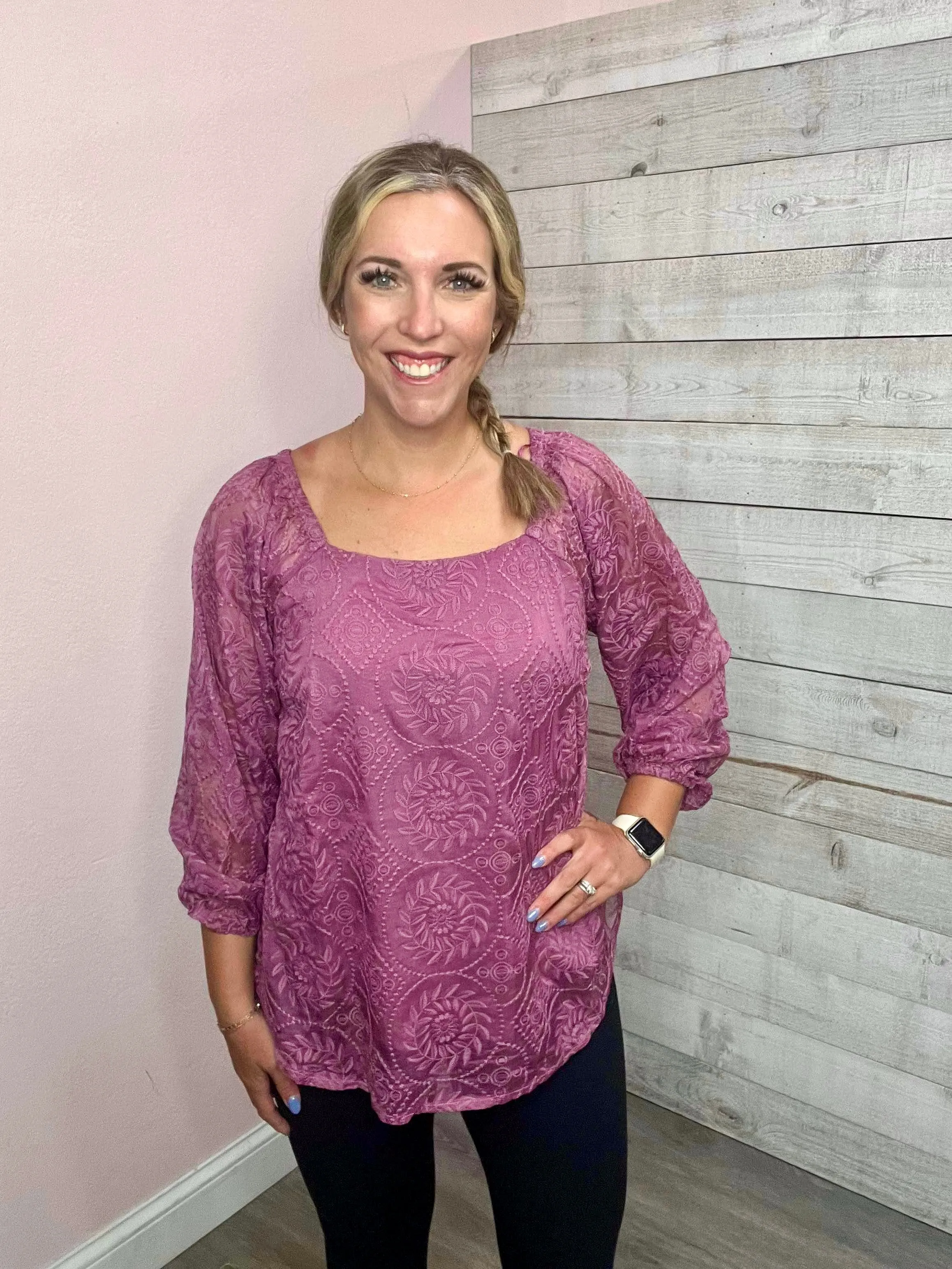 "Effortless Charm" Mauve Crochet Top