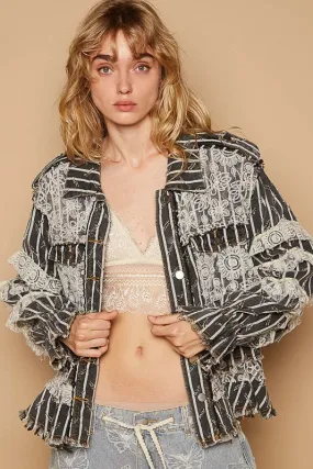 Raw Hem Lace Patch Jacket