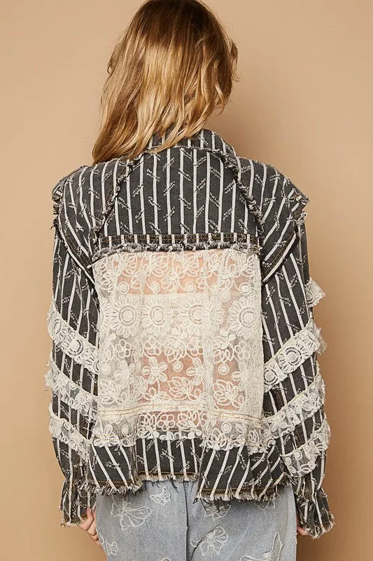 Raw Hem Lace Patch Jacket