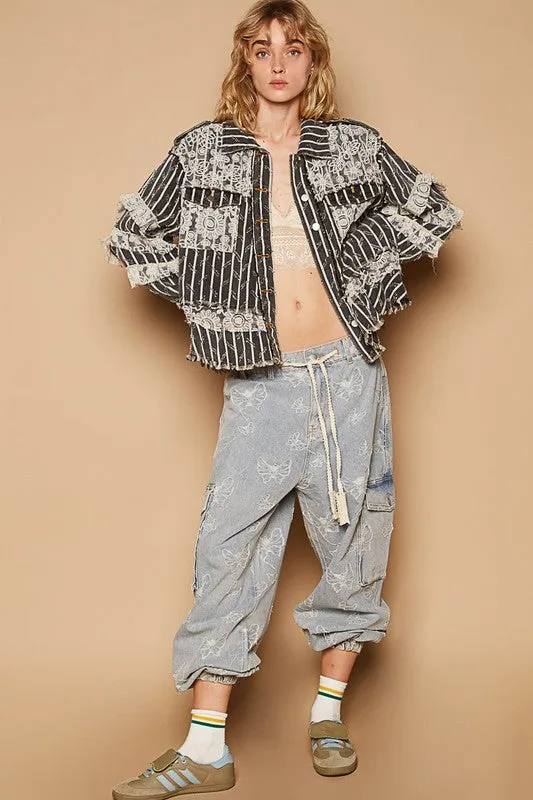 Raw Hem Lace Patch Jacket