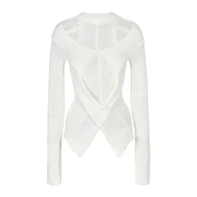 Rebellious Crew Neck Long Sleeve Cutout Twist Front Split Layered Sweater