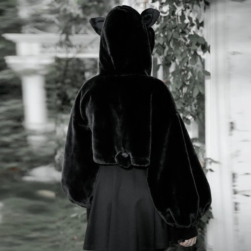 Small ears drawstring cap short coat