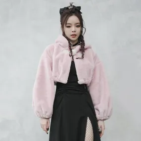 Small ears drawstring cap short coat