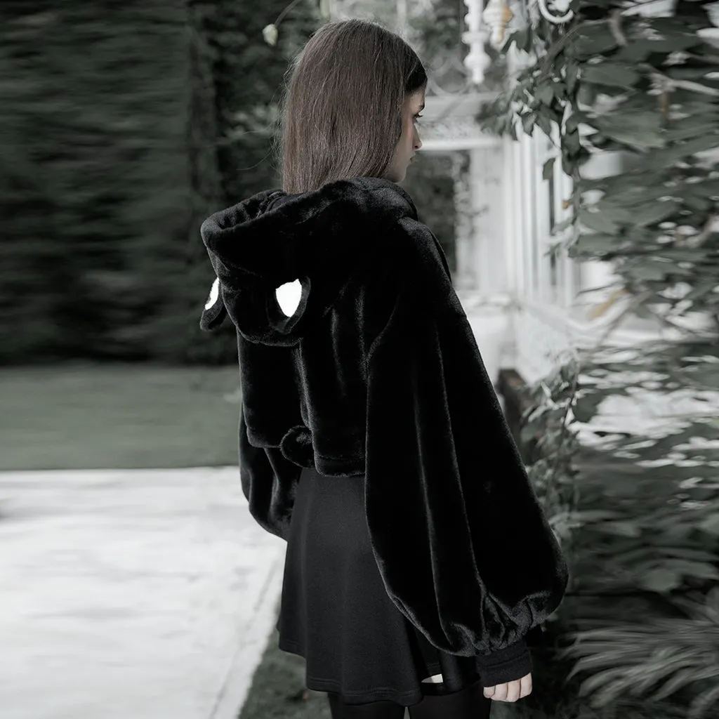 Small ears drawstring cap short coat
