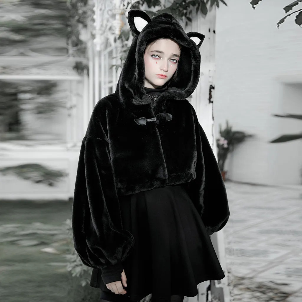 Small ears drawstring cap short coat