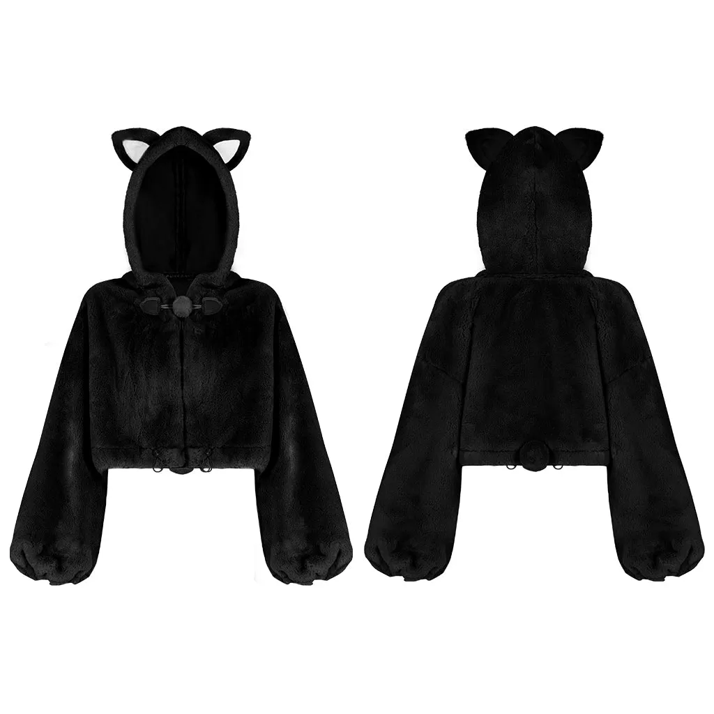 Small ears drawstring cap short coat