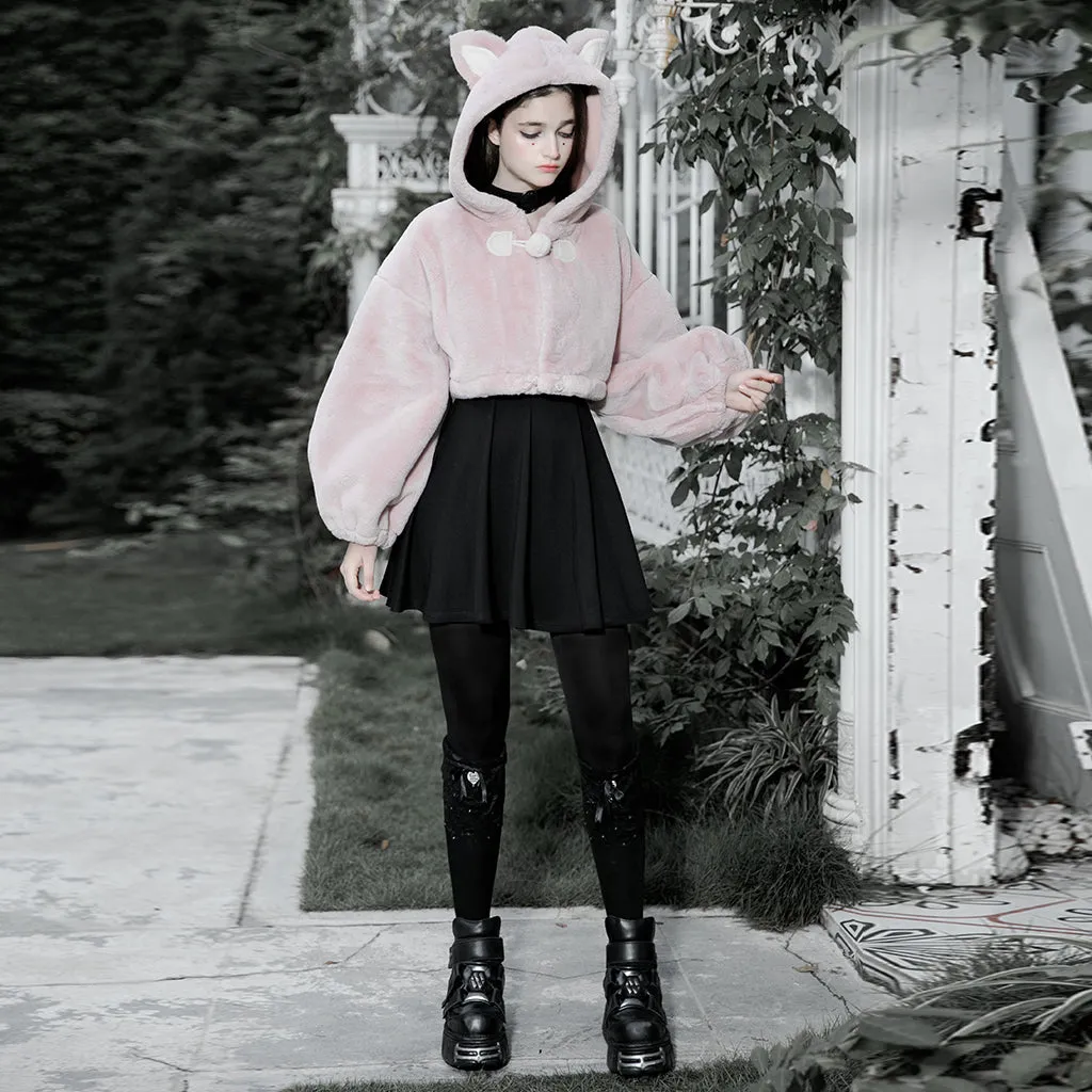 Small ears drawstring cap short coat