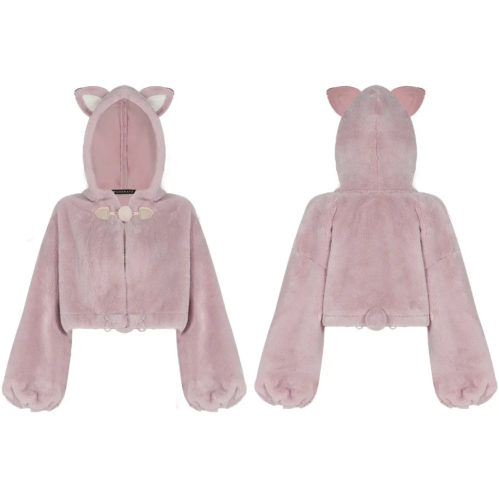 Small ears drawstring cap short coat