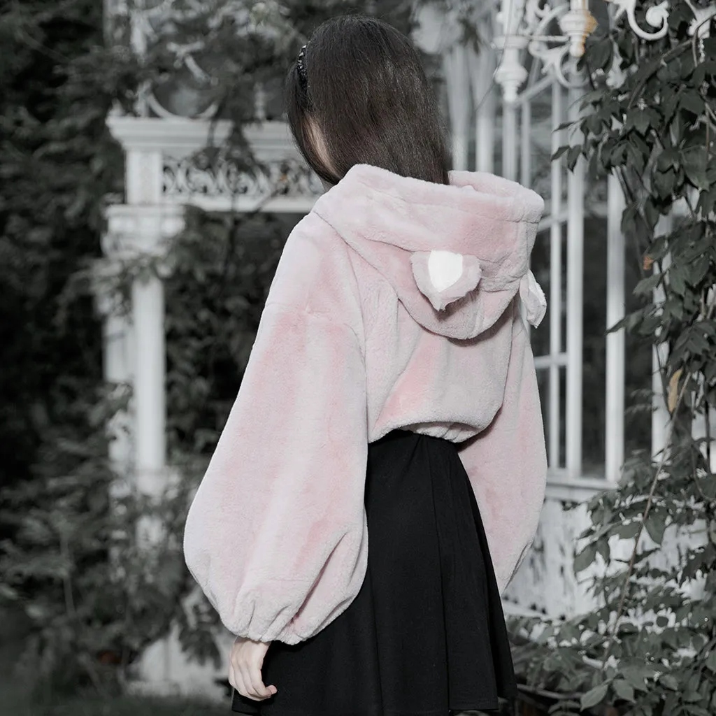 Small ears drawstring cap short coat