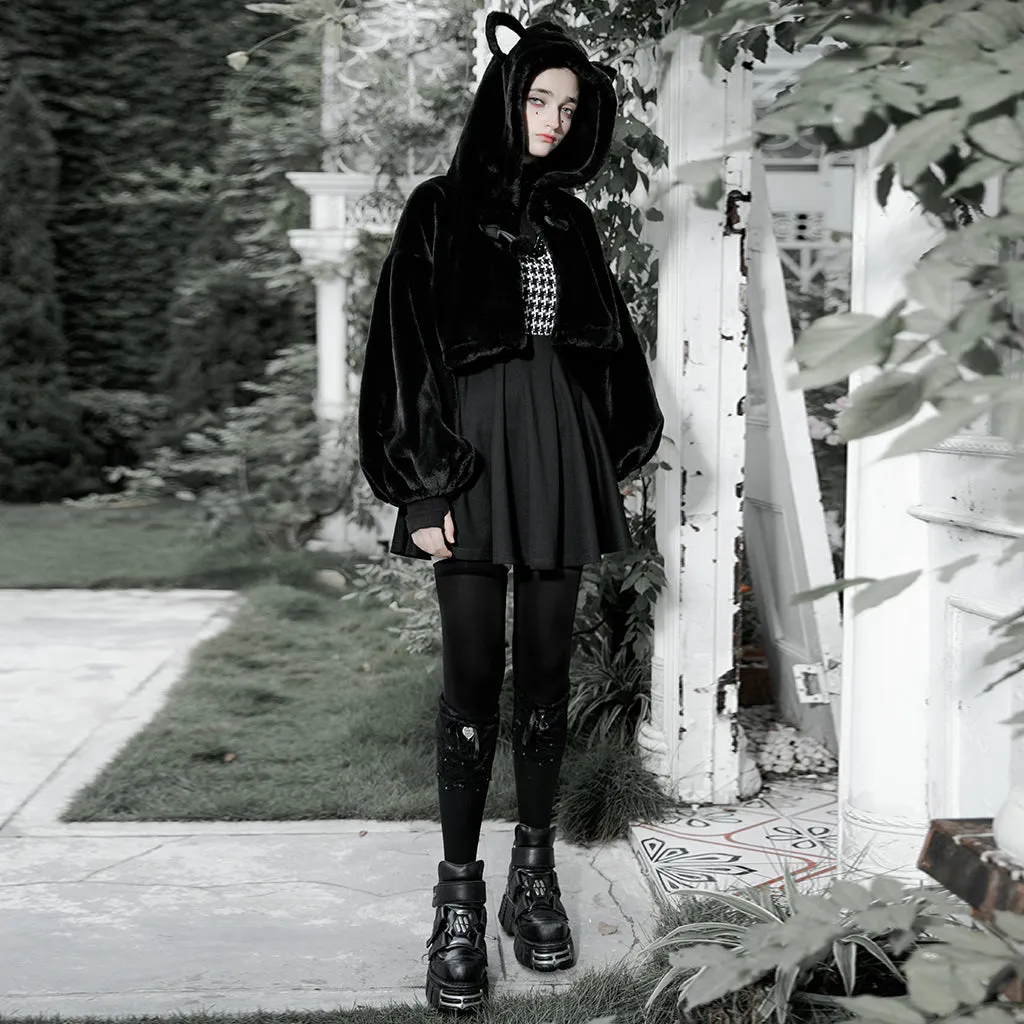 Small ears drawstring cap short coat