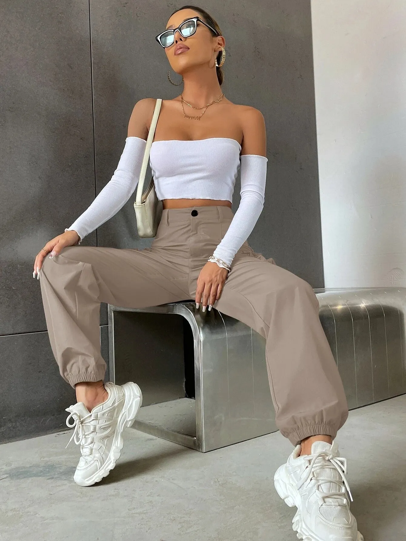 Solid Colored High Waist Pants