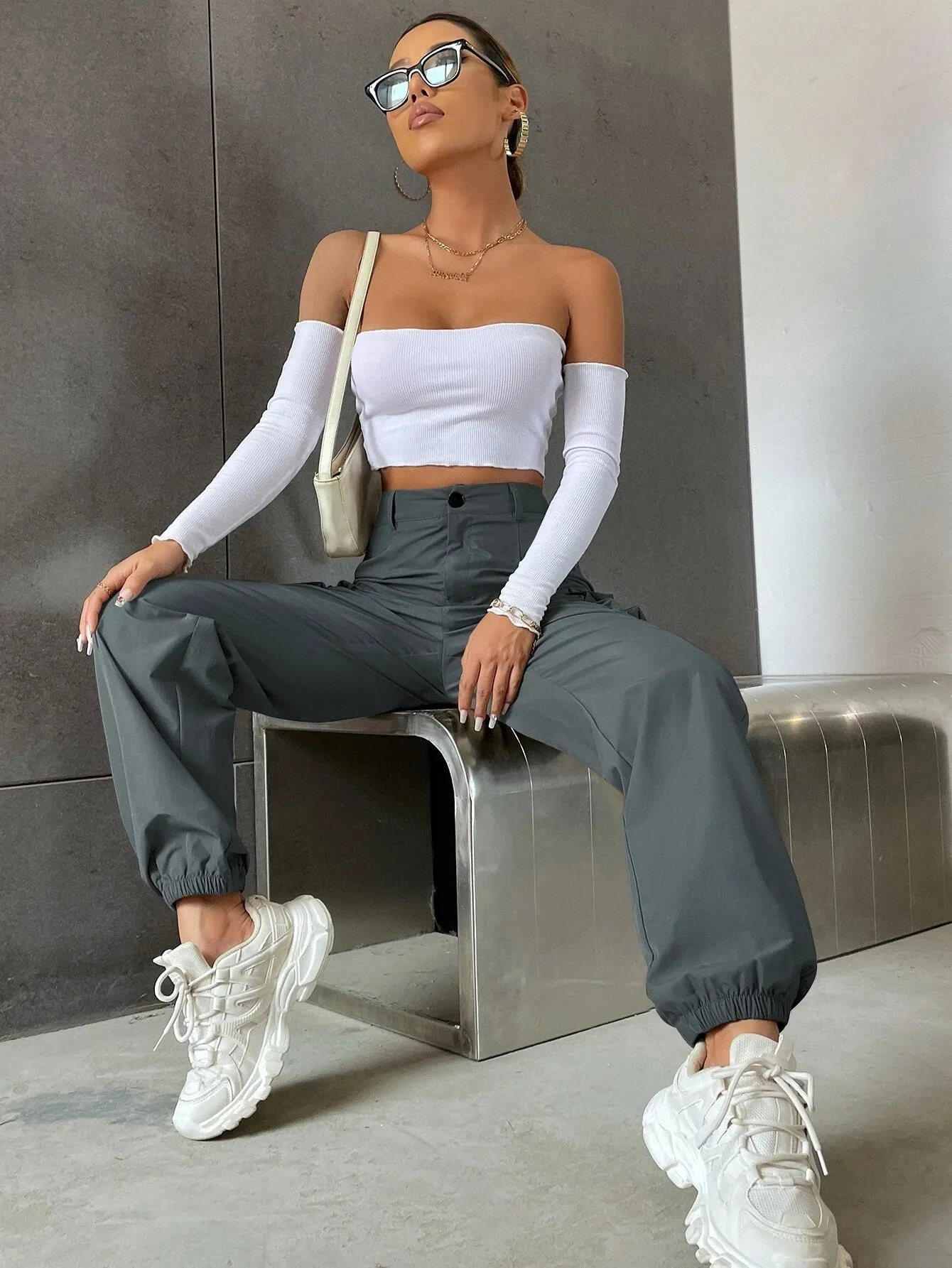 Solid Colored High Waist Pants