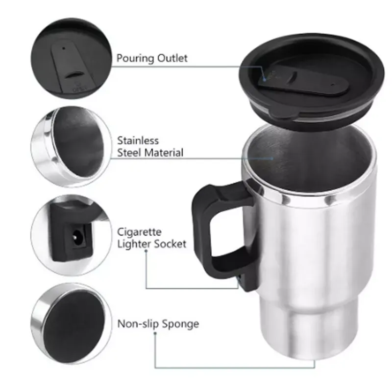 Stainless Steel Vehicle Heating Cup Electric Heating Car Kettle Camping Travel Coffee Milk Thermal Mug | Brodtica.com
