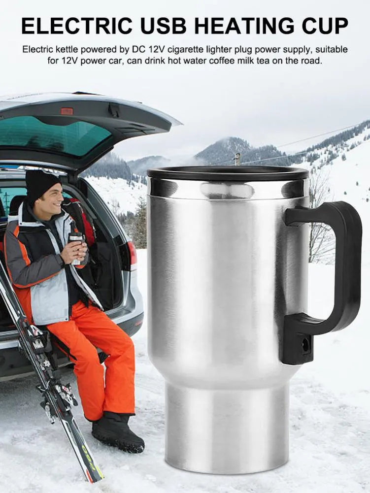 Stainless Steel Vehicle Heating Cup Electric Heating Car Kettle Camping Travel Coffee Milk Thermal Mug | Brodtica.com