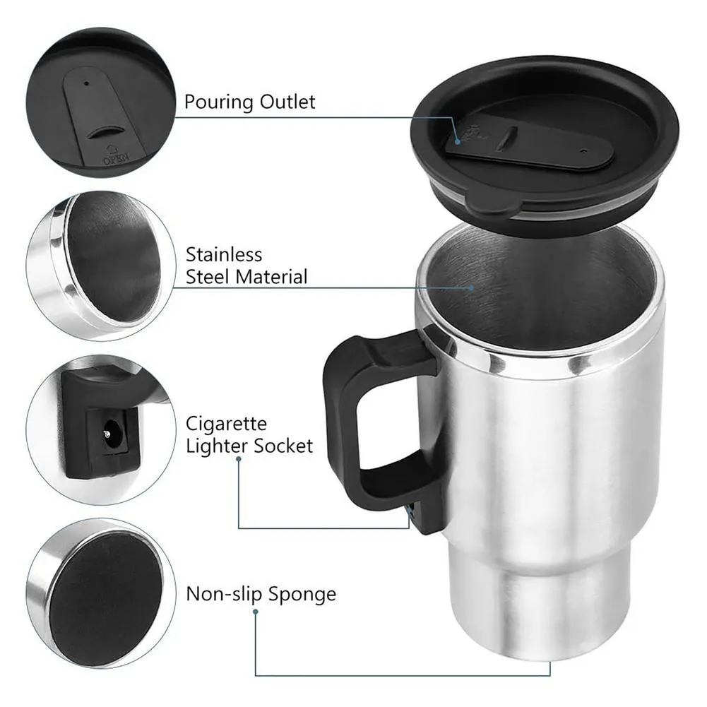 Stainless Steel Vehicle Heating Cup Electric Heating Car Kettle Camping Travel Coffee Milk Thermal Mug | Brodtica.com