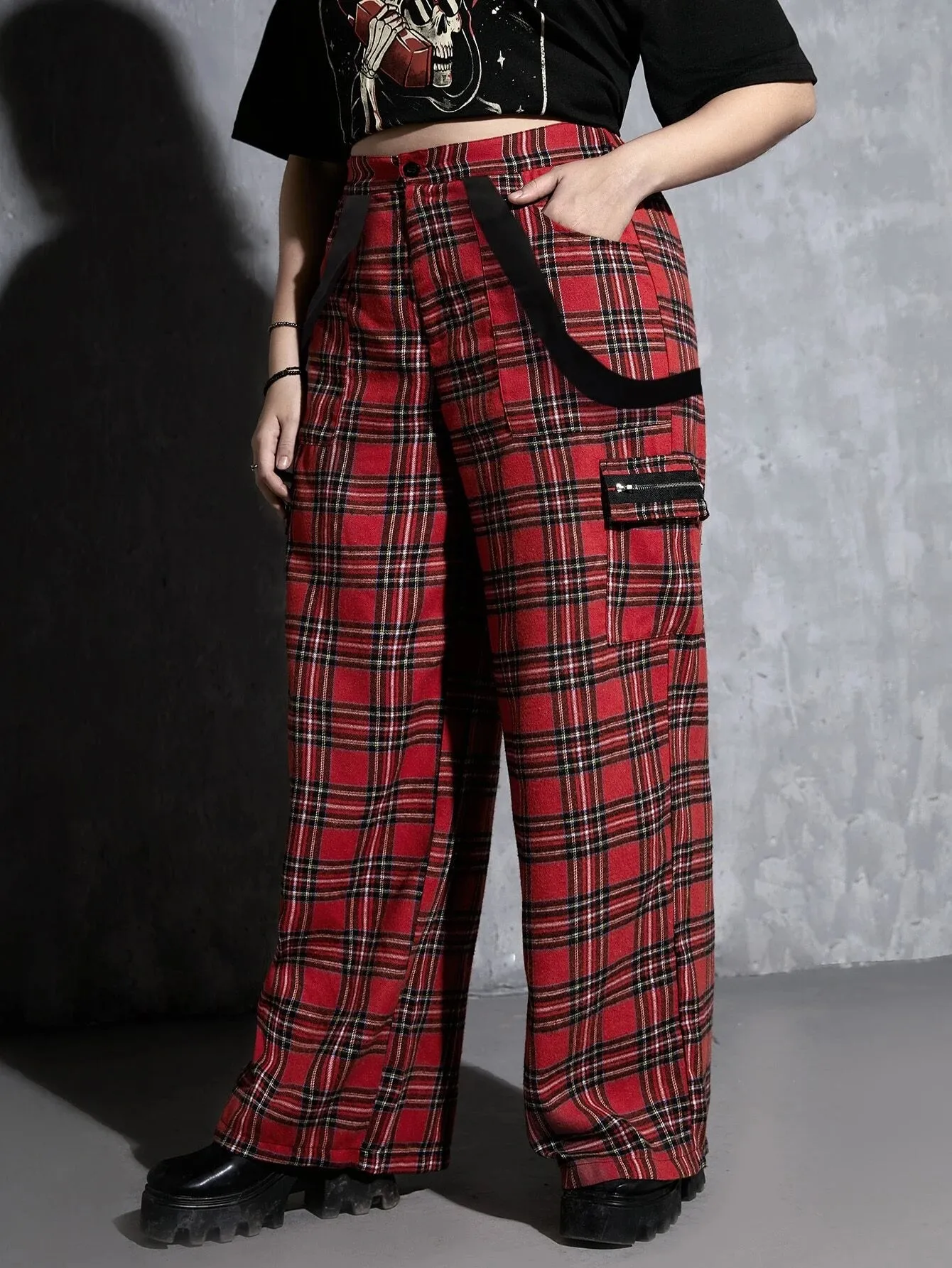 Tartan Print Cargo Pants With Flap Pocket