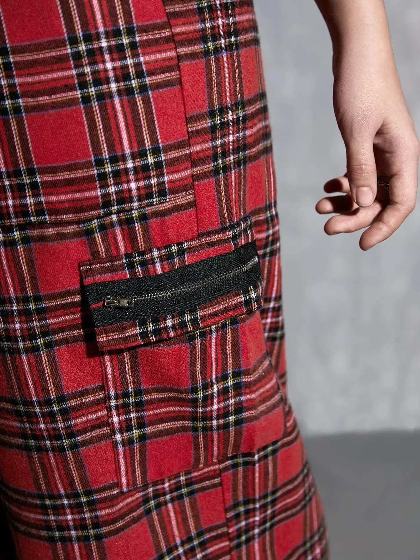 Tartan Print Cargo Pants With Flap Pocket