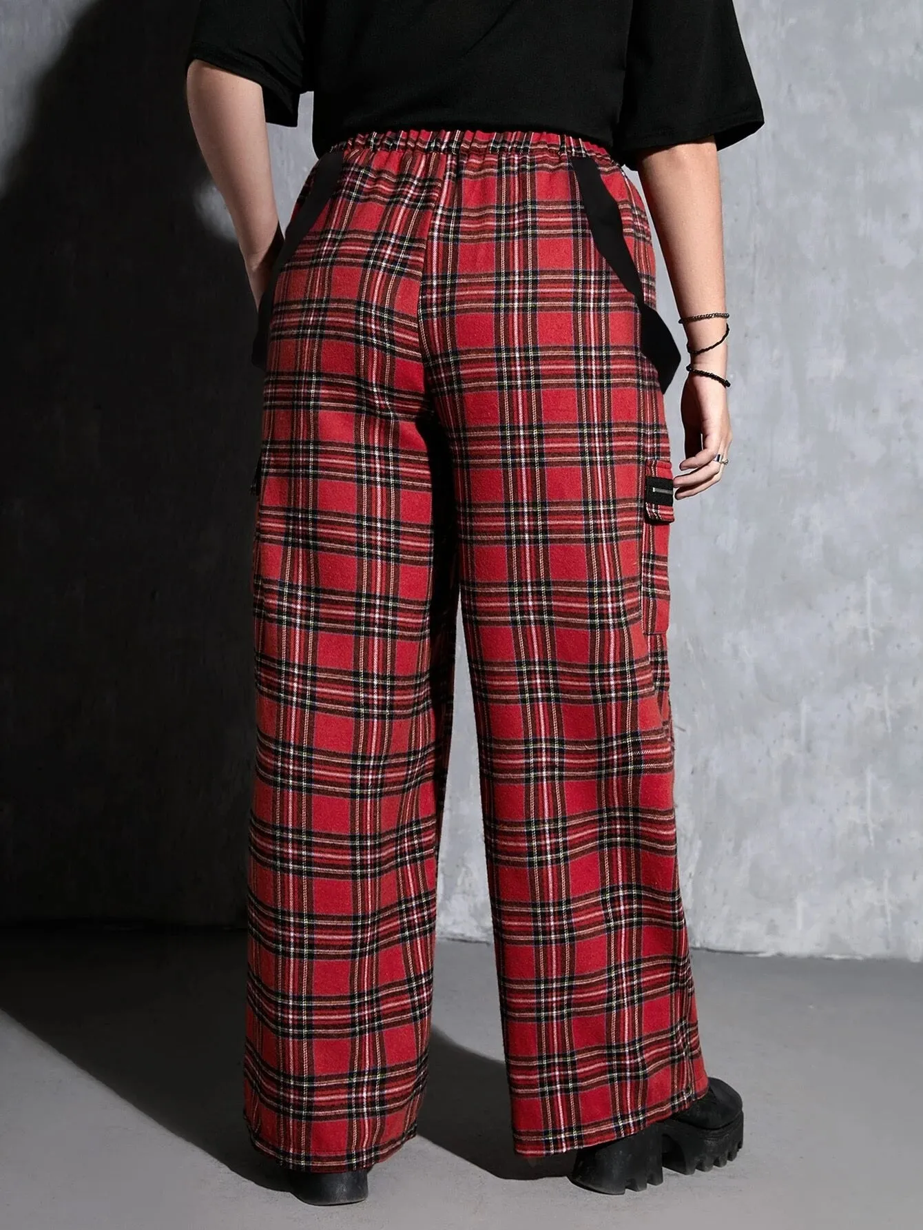 Tartan Print Cargo Pants With Flap Pocket