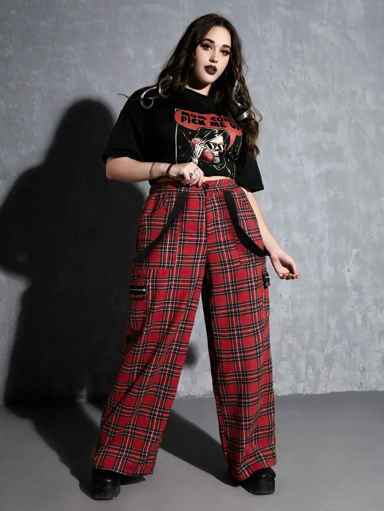 Tartan Print Cargo Pants With Flap Pocket