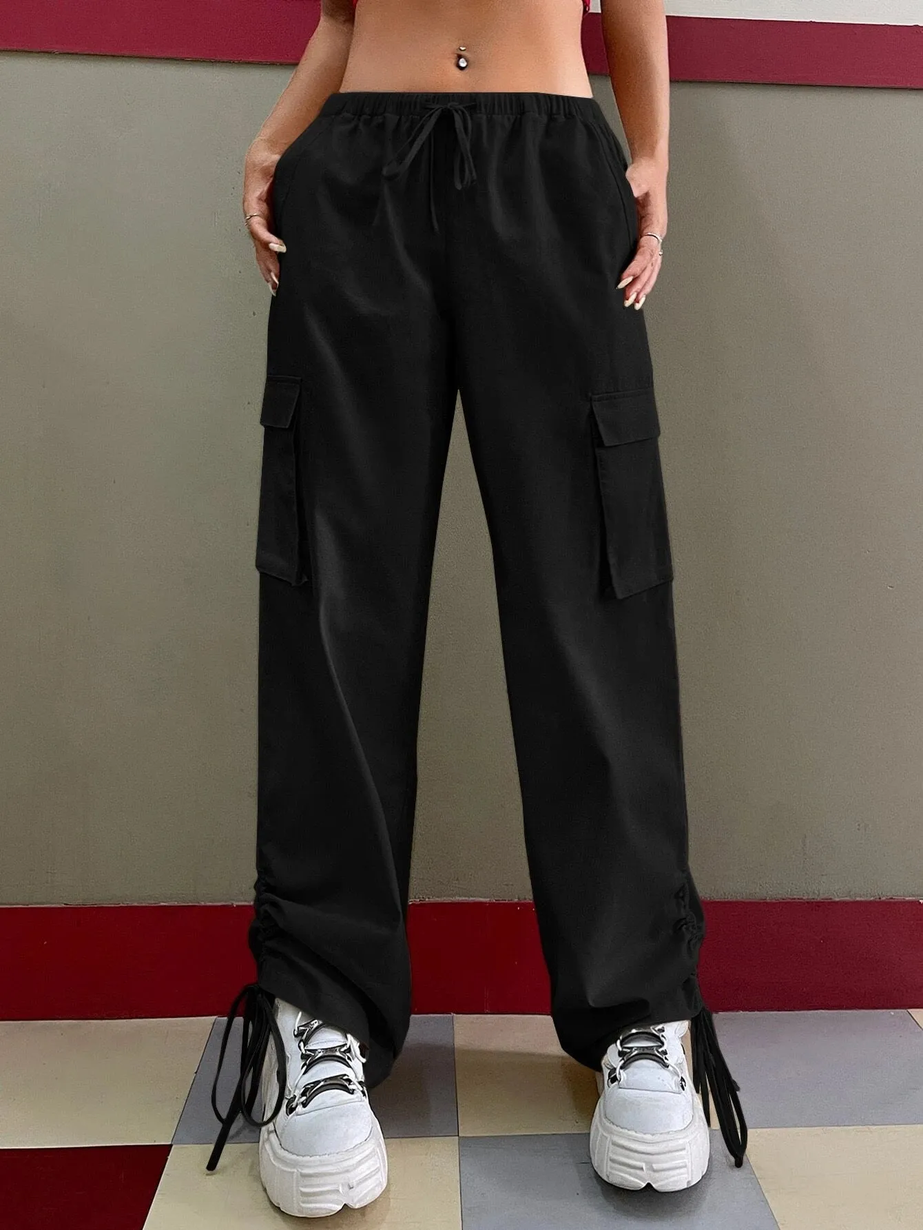 Trendy Drawstring Waist Cargo Pants