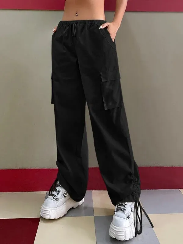 Trendy Drawstring Waist Cargo Pants