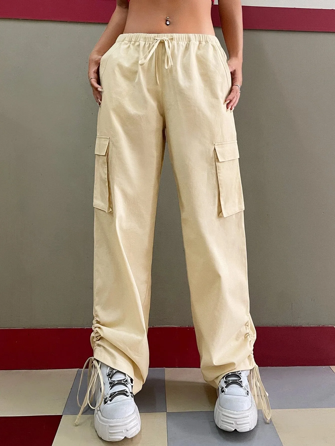 Trendy Drawstring Waist Cargo Pants