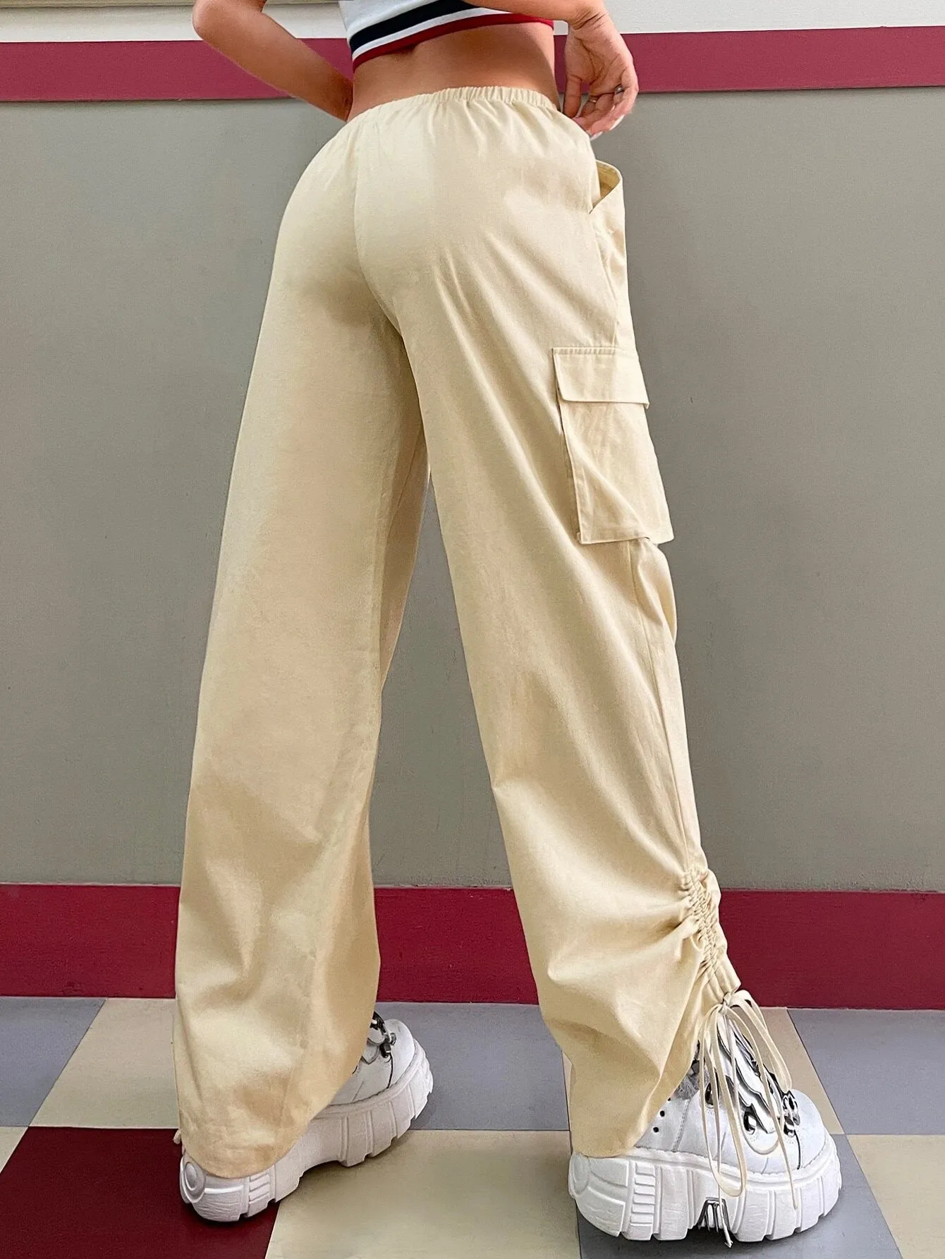 Trendy Drawstring Waist Cargo Pants