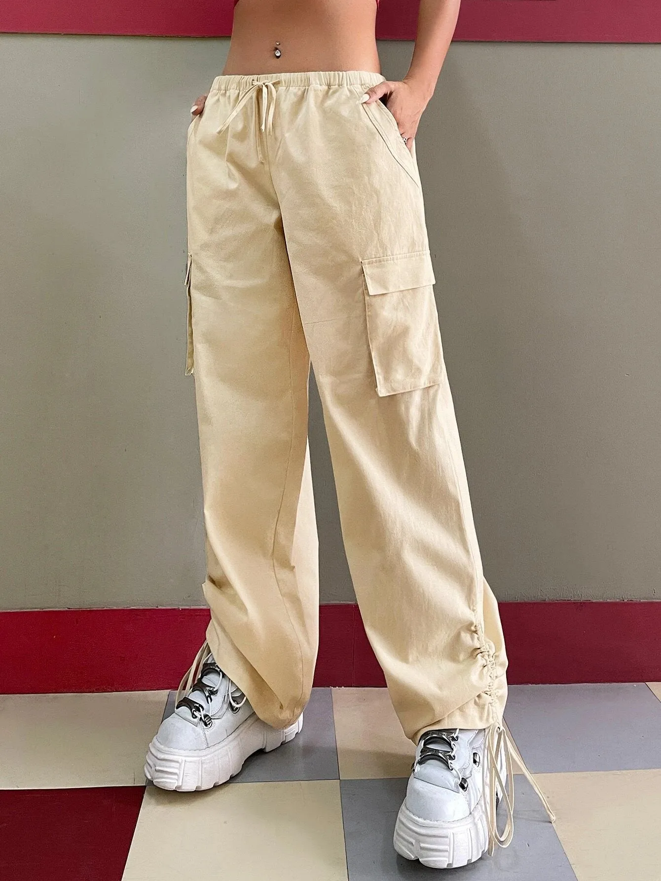 Trendy Drawstring Waist Cargo Pants