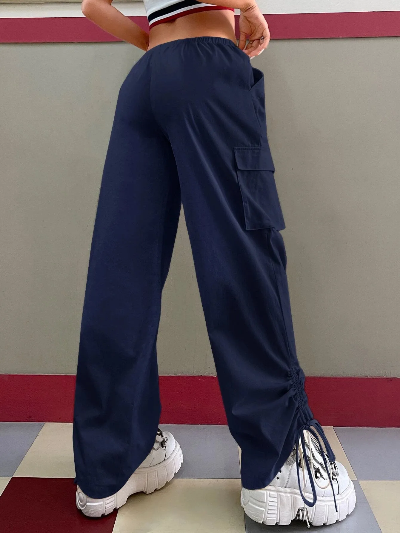 Trendy Drawstring Waist Cargo Pants