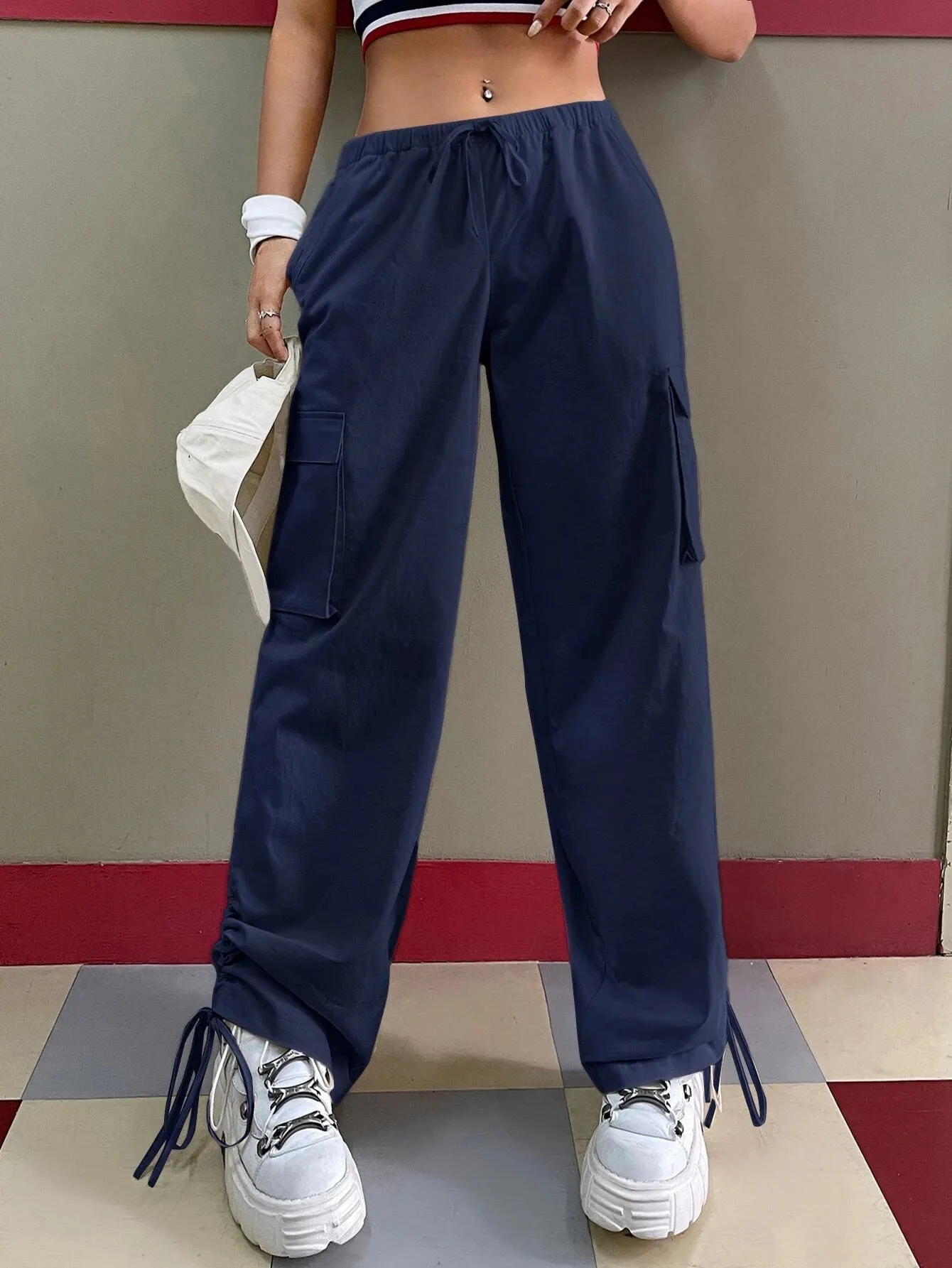 Trendy Drawstring Waist Cargo Pants