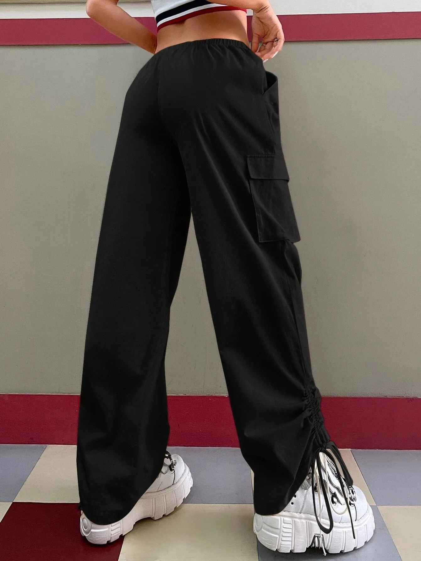Trendy Drawstring Waist Cargo Pants