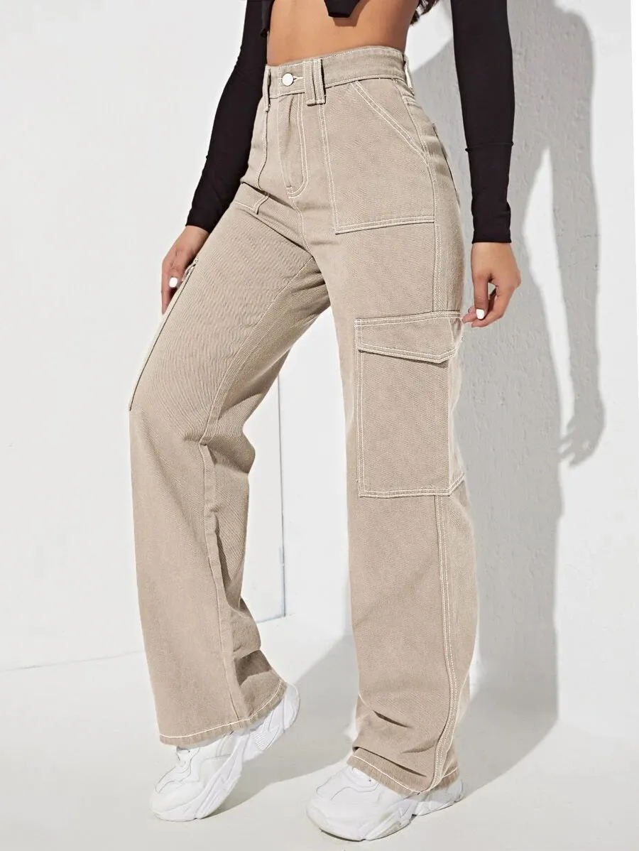 Trendy High Waist Side Pocket Jeans