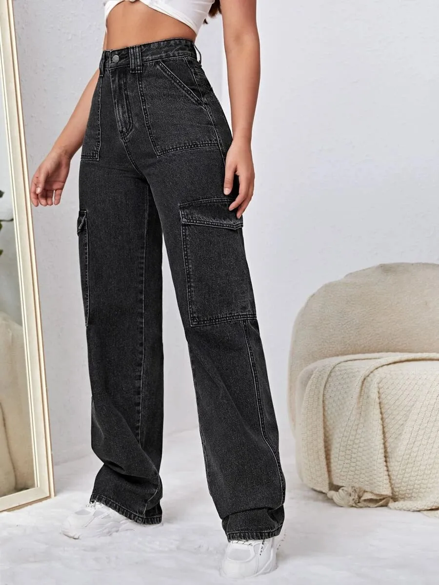 Trendy High Waist Side Pocket Jeans