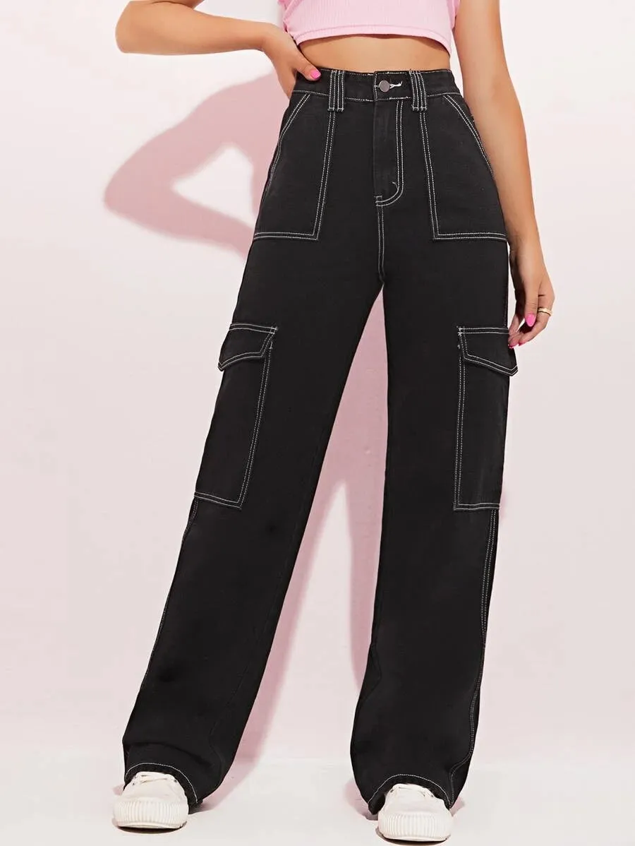 Trendy High Waist Side Pocket Jeans