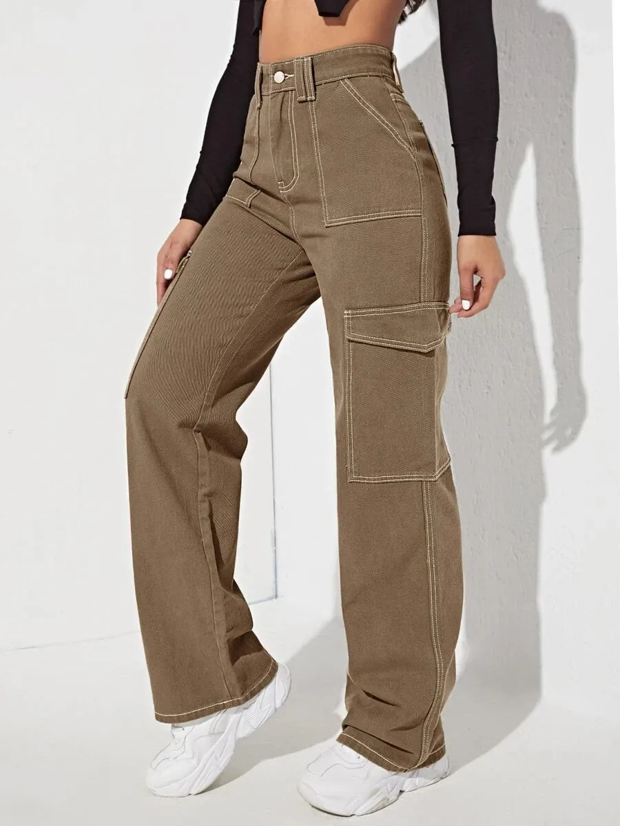 Trendy High Waist Side Pocket Jeans