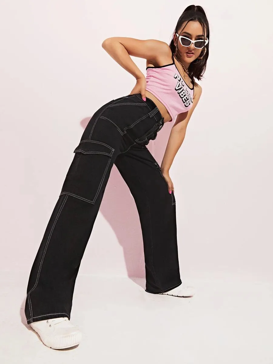 Trendy High Waist Side Pocket Jeans