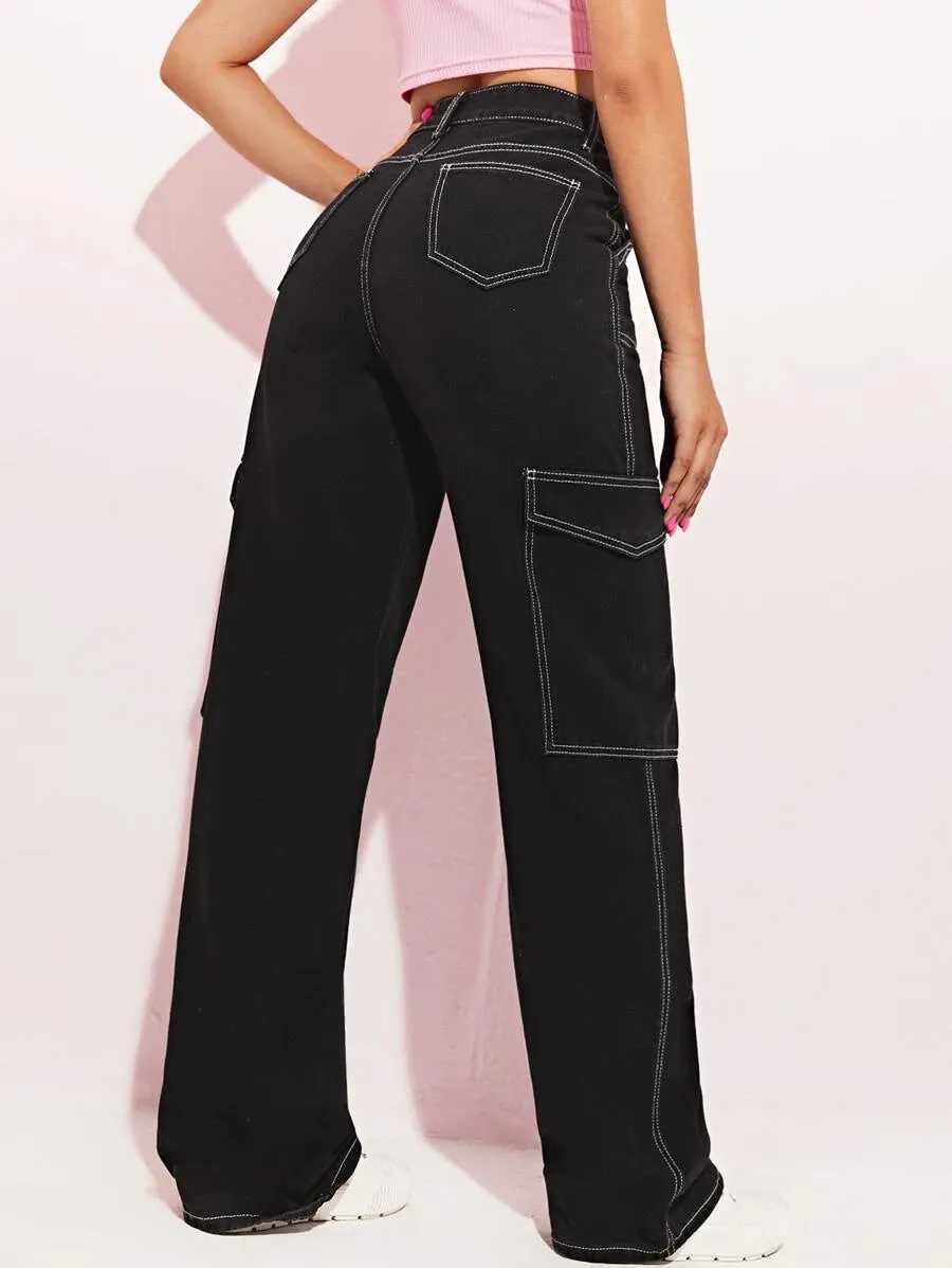 Trendy High Waist Side Pocket Jeans