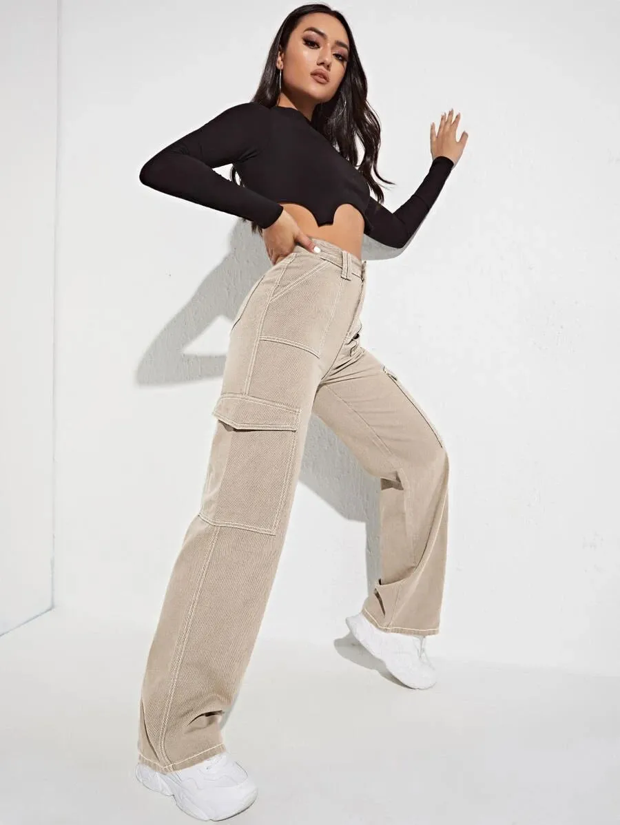 Trendy High Waist Side Pocket Jeans