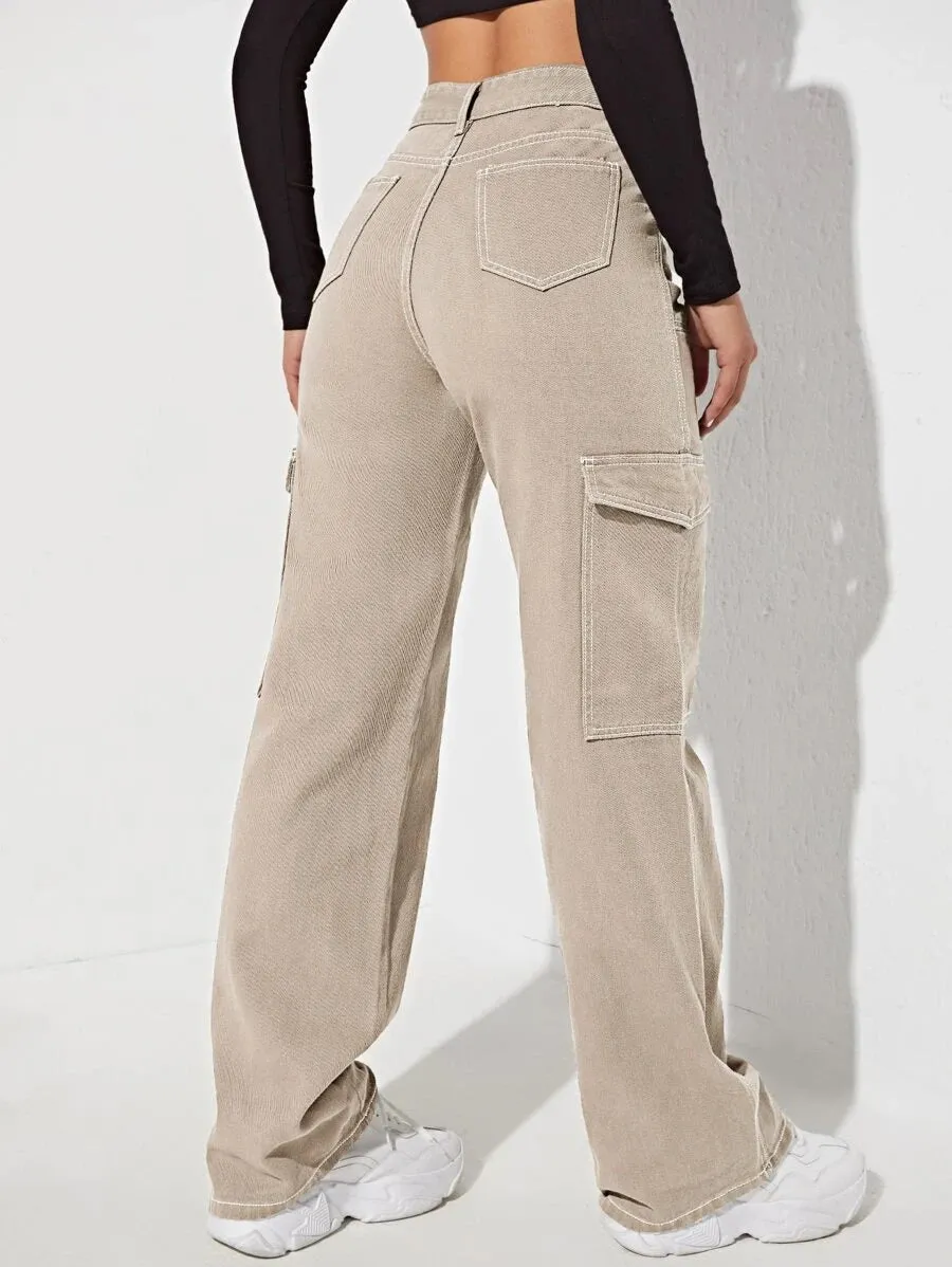 Trendy High Waist Side Pocket Jeans