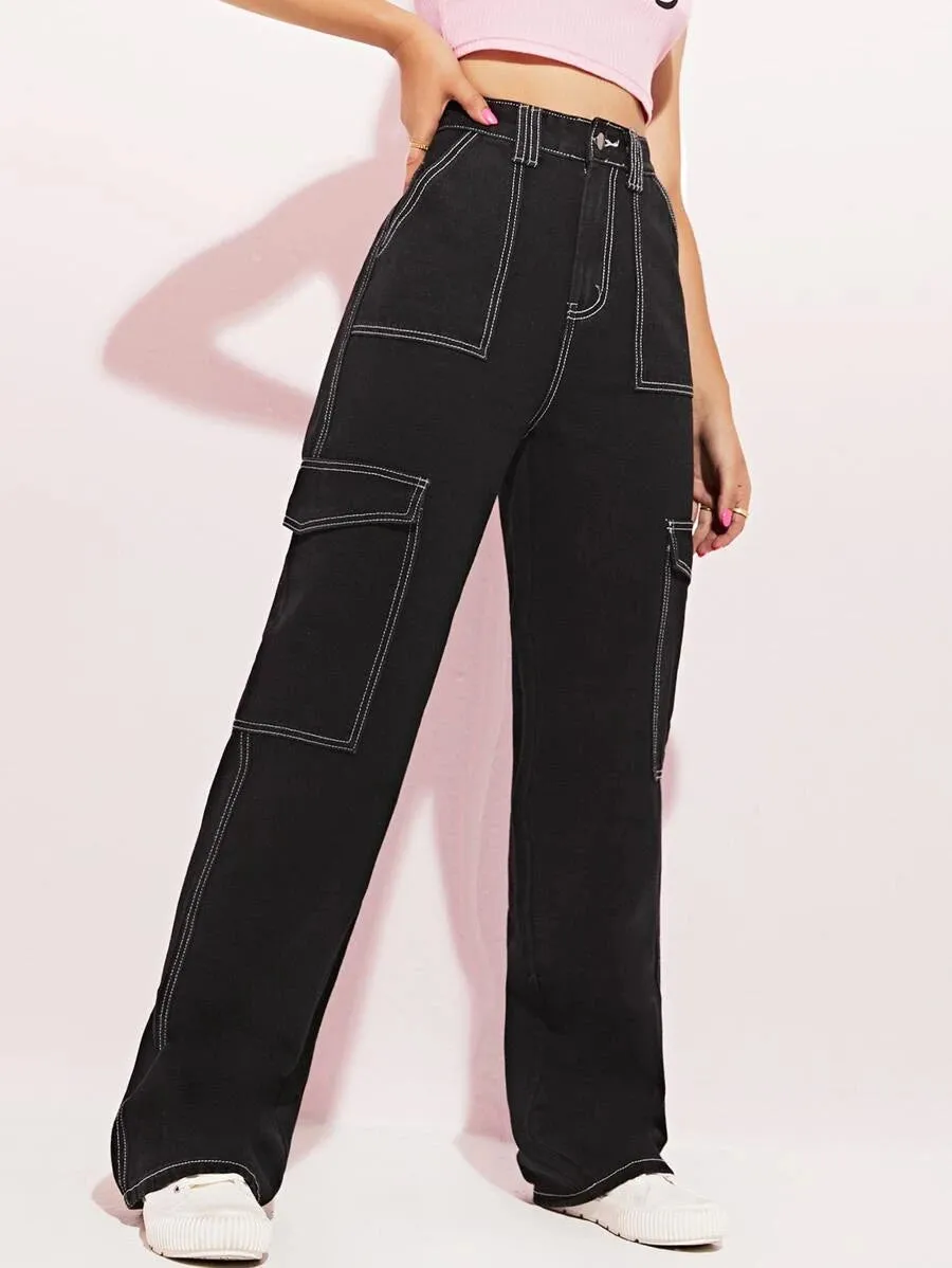 Trendy High Waist Side Pocket Jeans