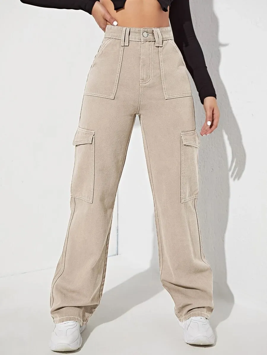 Trendy High Waist Side Pocket Jeans