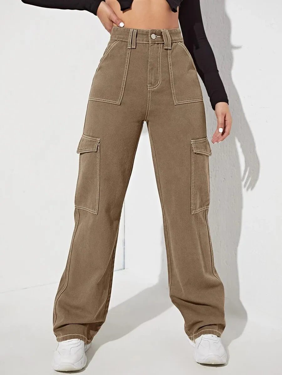 Trendy High Waist Side Pocket Jeans