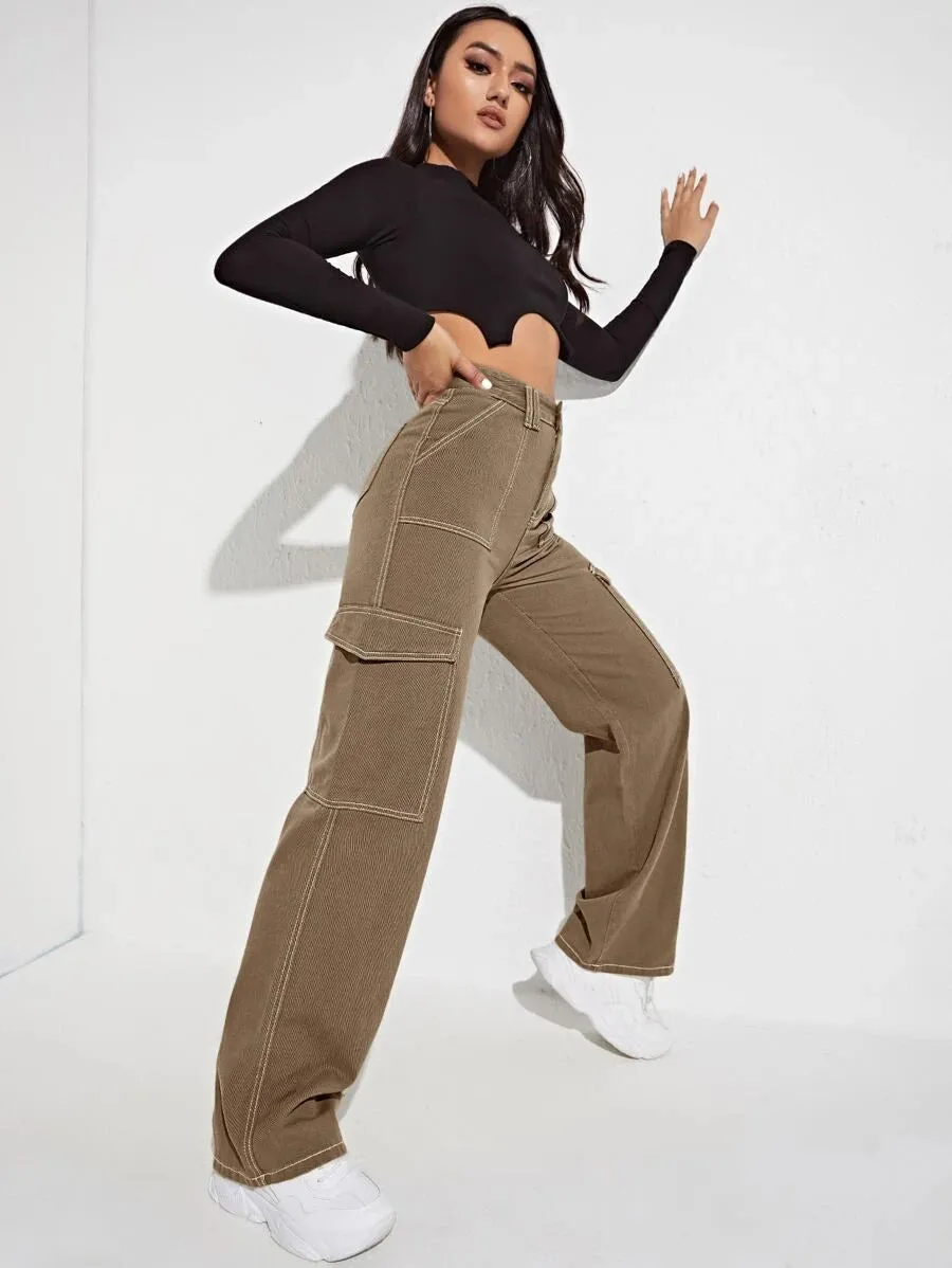 Trendy High Waist Side Pocket Jeans
