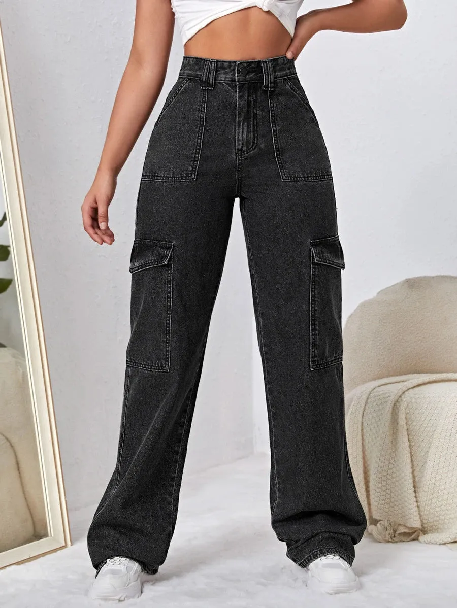 Trendy High Waist Side Pocket Jeans