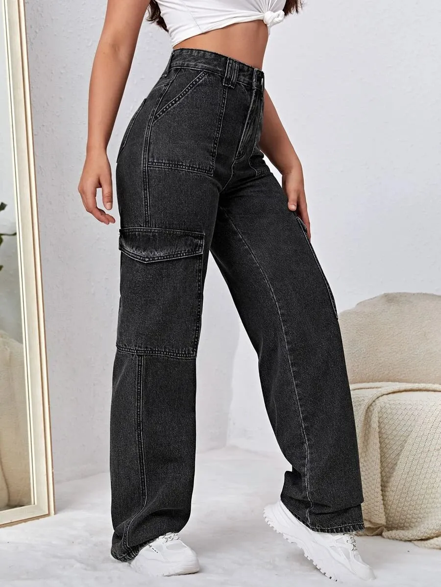 Trendy High Waist Side Pocket Jeans