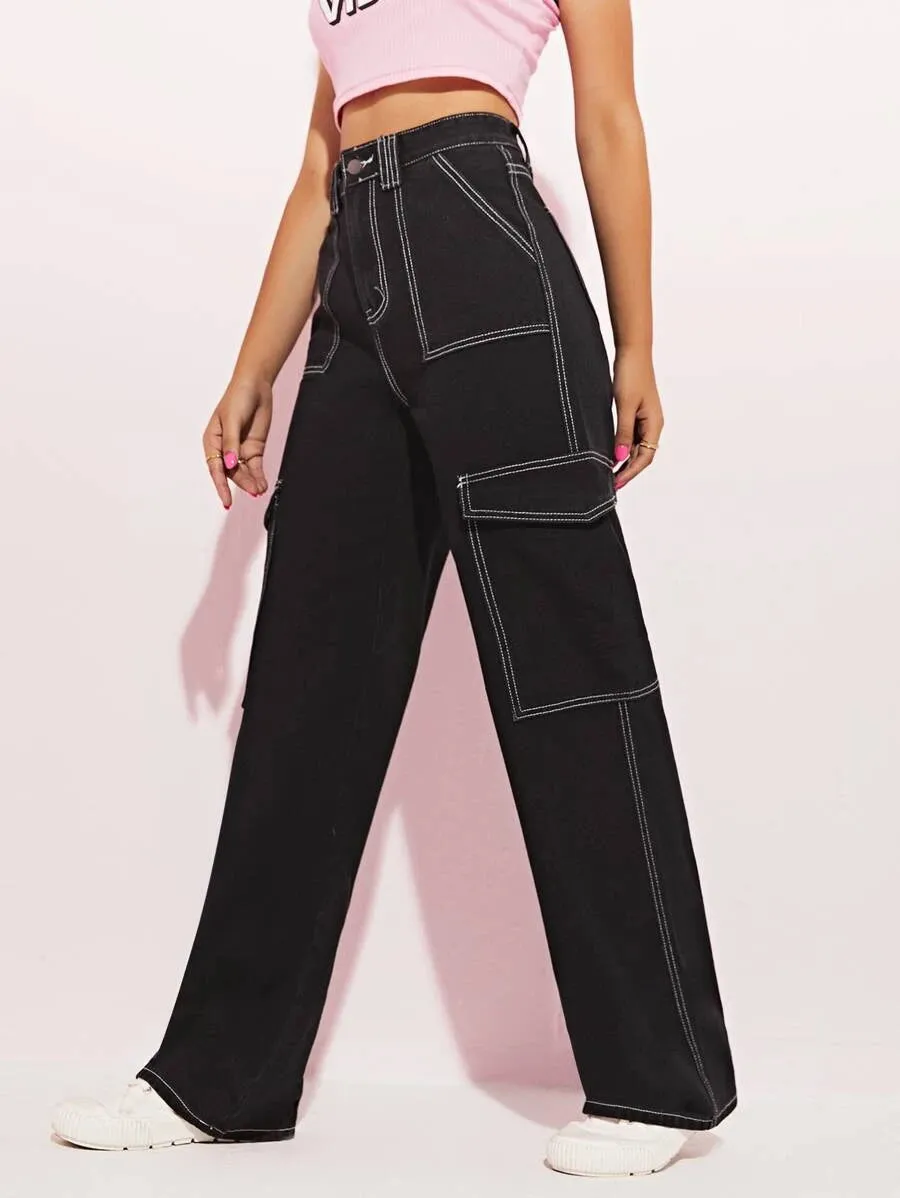 Trendy High Waist Side Pocket Jeans